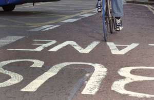 Bus lane road markings.