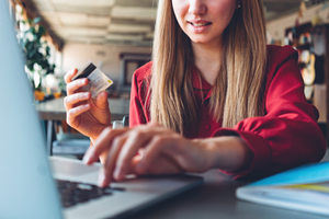 Woman using online banking services